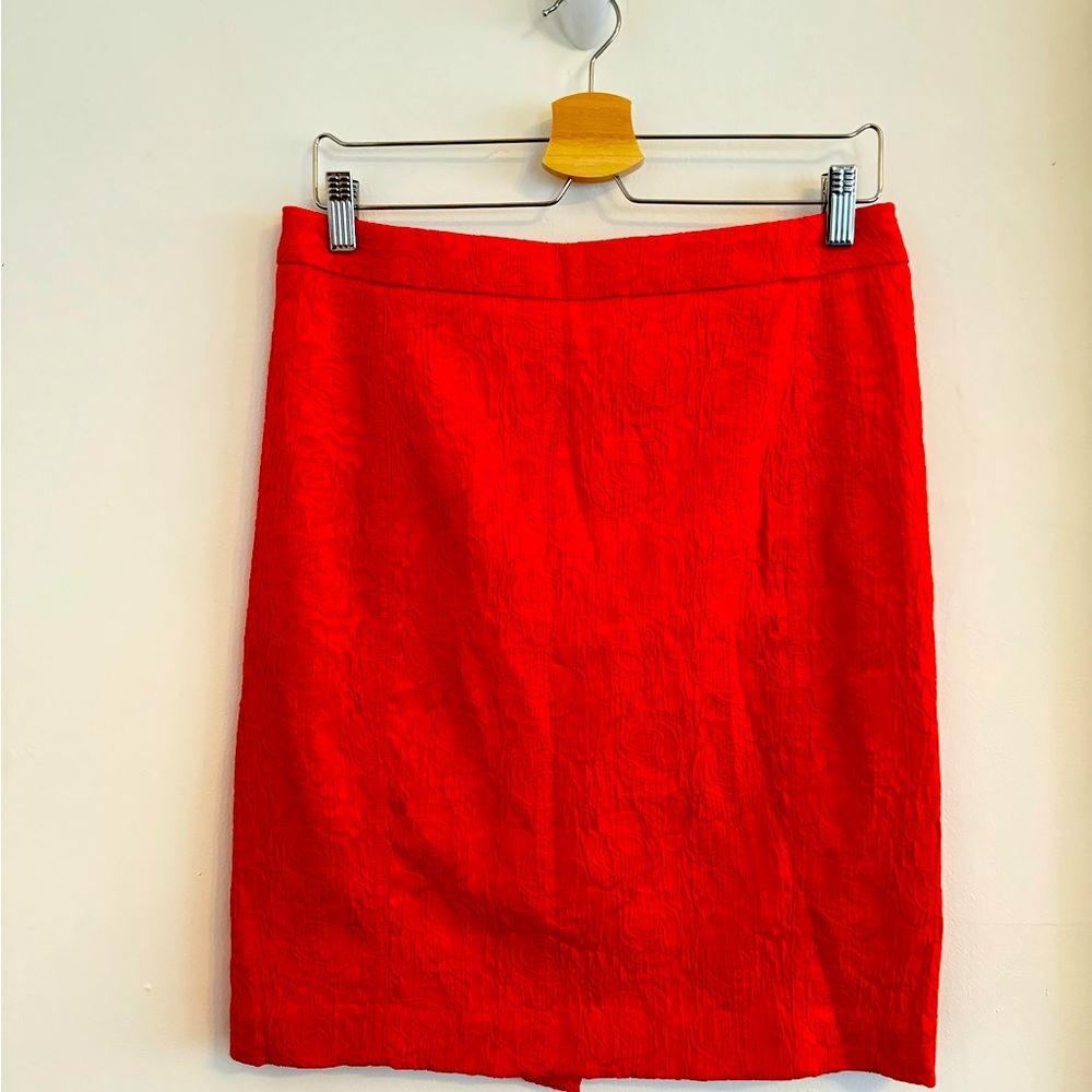 Orange embossed knee length pencil skirt